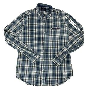 Scotch & Soda Amsterdam Couture White Green Blue Plaid L/S Button Down Mens XL